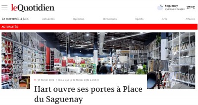 Article du Quotidien sur l'ouverture de Hart à la Place du Saguenay